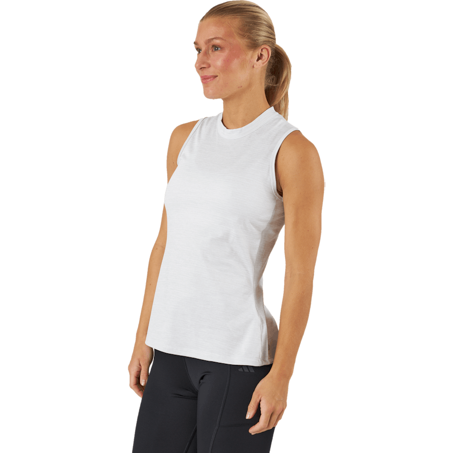 Adidas - Essentials Heathered Mock-Neck Sleeveless Golf Polo Shirt White
